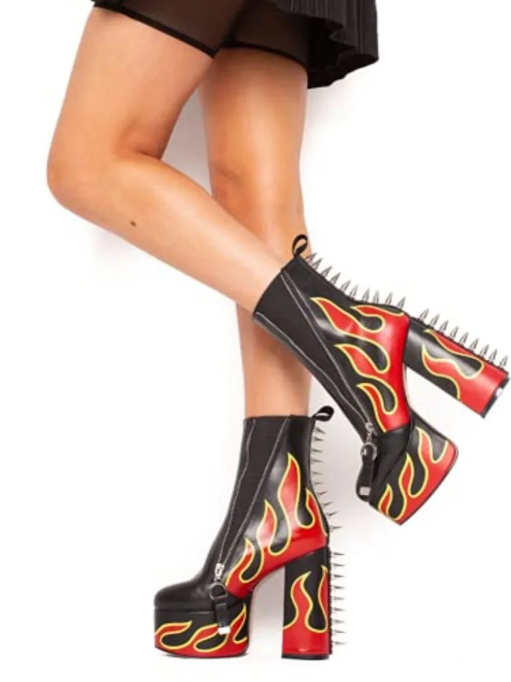 Faux Leather High Heel Ankle Boots with Metal Zipper and Rivets